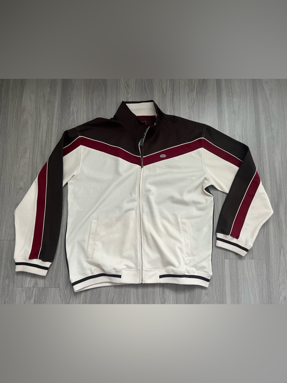 Ecko Unltd Men’s XL Track Jacket White Burgundy Brown Full Zip Y2K Streetwear